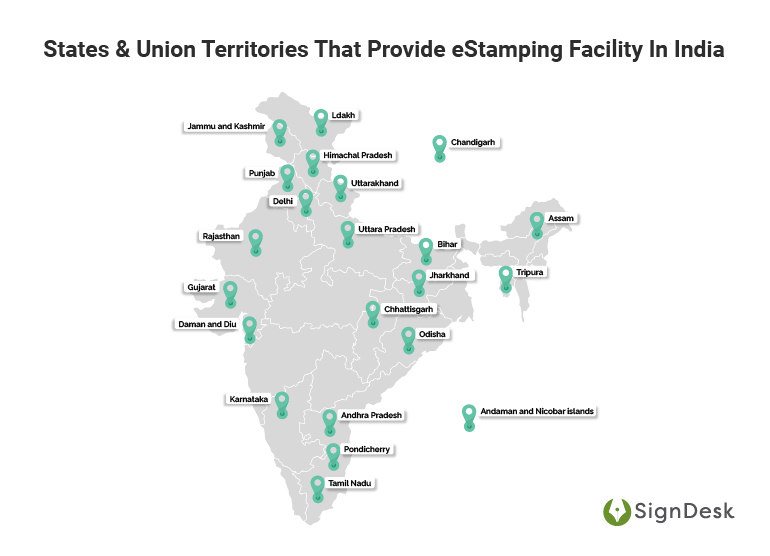 States & Union Territories provides eStamping Facility In India: 
