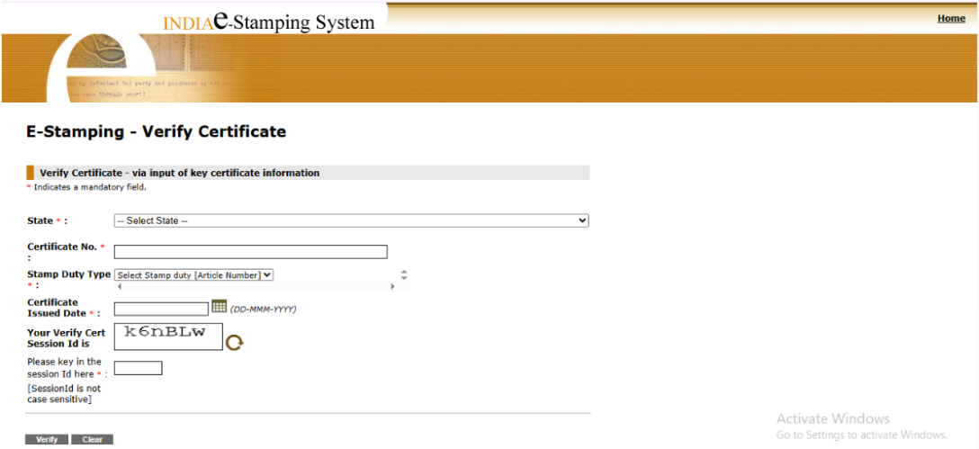 Enter estamp verification details