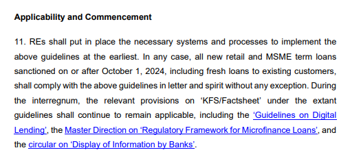 An image of RBI guidelines for KFS applicability 