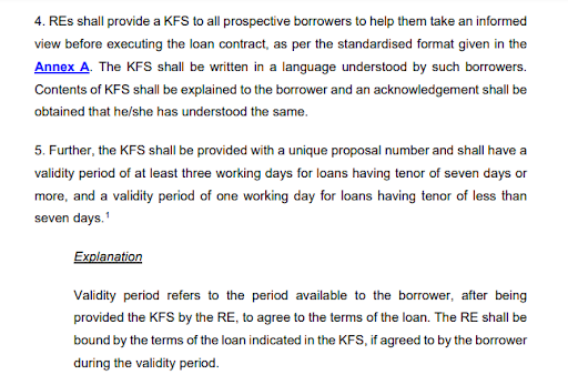 an image describing RBI's statement on Key Facts Statement (KFS)